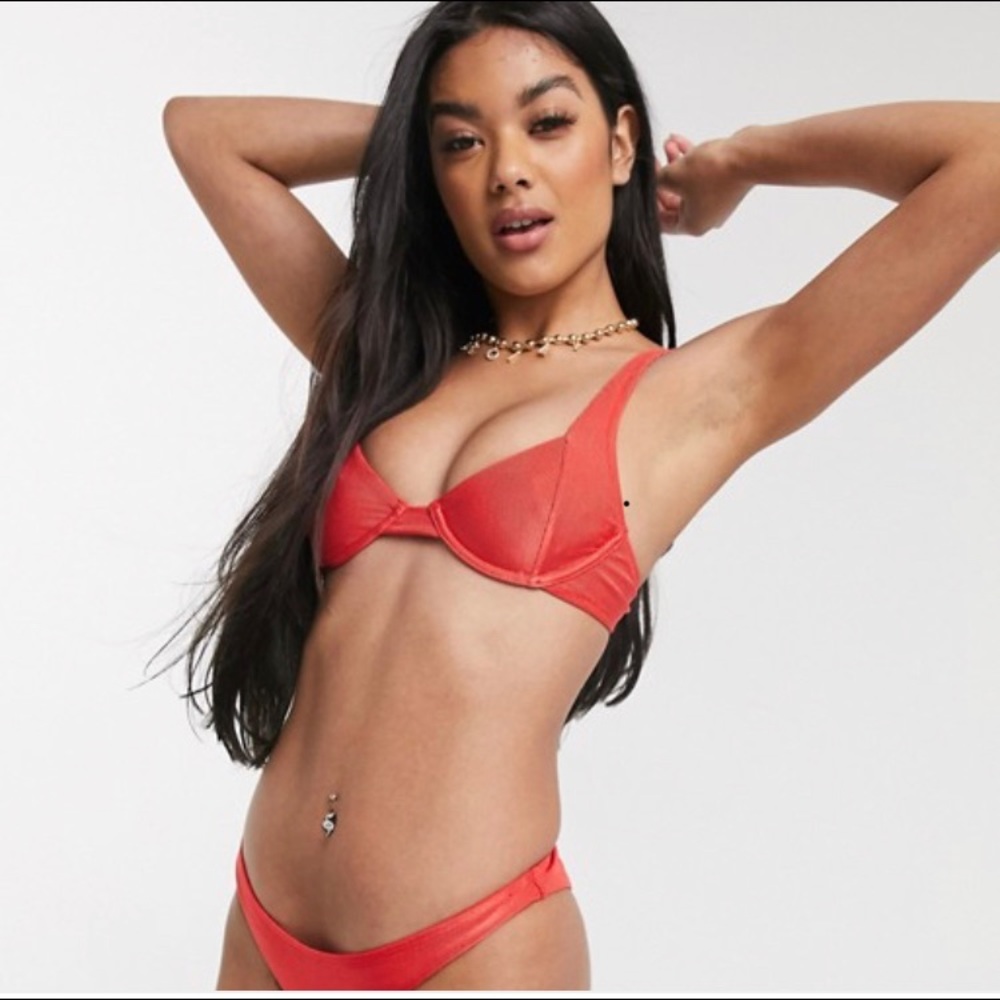 SOLD TWIIN bikini red satin top Bralette small